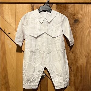 White Embroidered Baby Boy Christening Baptism Outfit with Peter Pan Collar